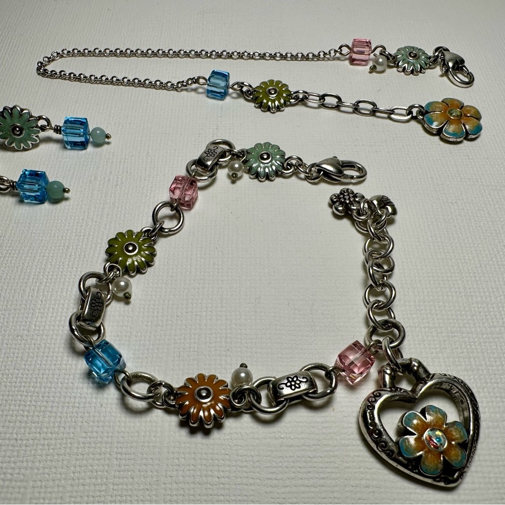 Brighton Collectibles: Floral Charm Silver Jewelry Set